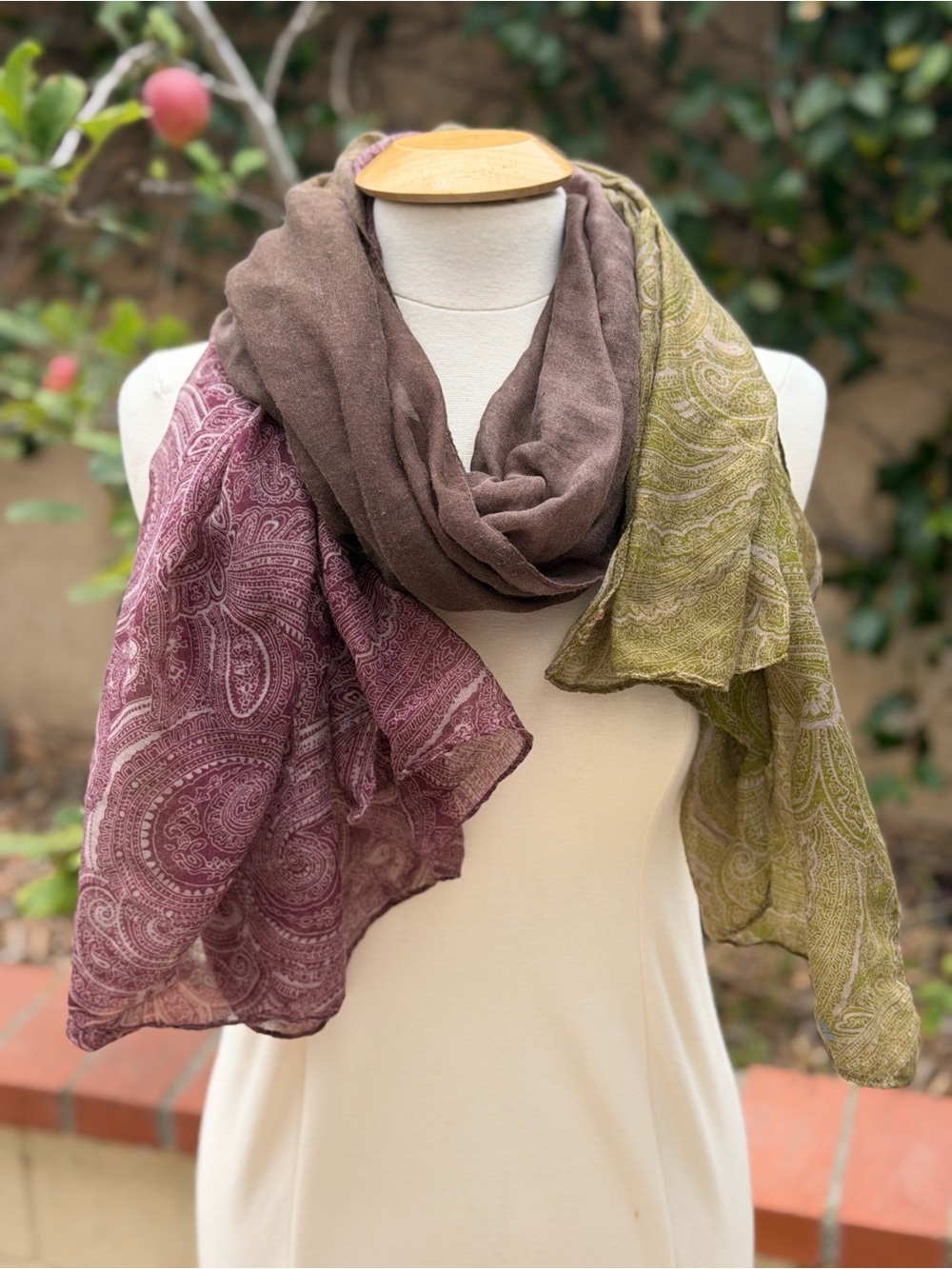 Multicolor Paisley Lightweight Women's Scarf - Brown, Plum & Olive